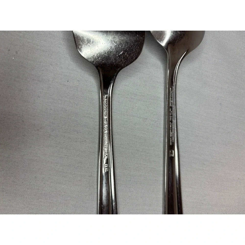 WM Rogers Glossy Stainless Steel Silver Serving Fork & Serving Spoon Set 2pcs